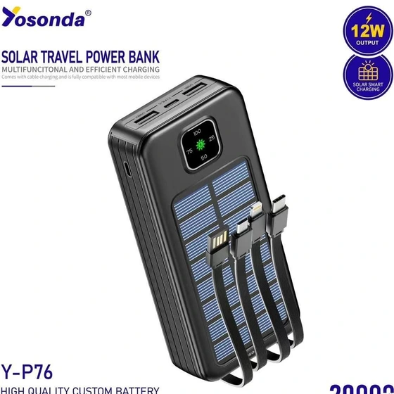 پاوربانک خورشیدی20000هزار میلی آمپر برند Yosonda مدل Y-P76