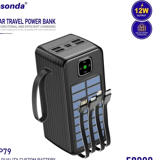 پاوربانک سولار یوسوندا (Yosonda) مدل Y-P79 ظرفیت 50000 میلی‌آمپر | پاوربانک خورشیدی با 4 کابل سرخود